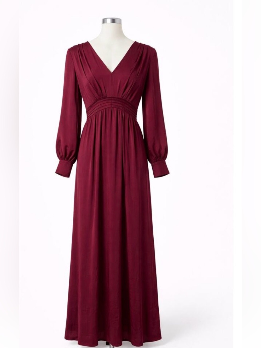 Elegant V-Neck Long Sleeve Maxi Dress in Burgundy